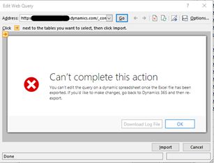 Excel - Can't complete this action