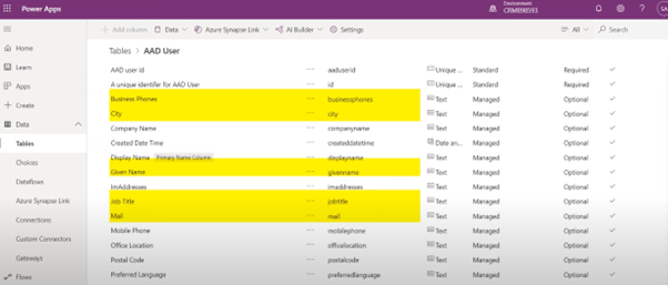 AAD User Virtual Table 