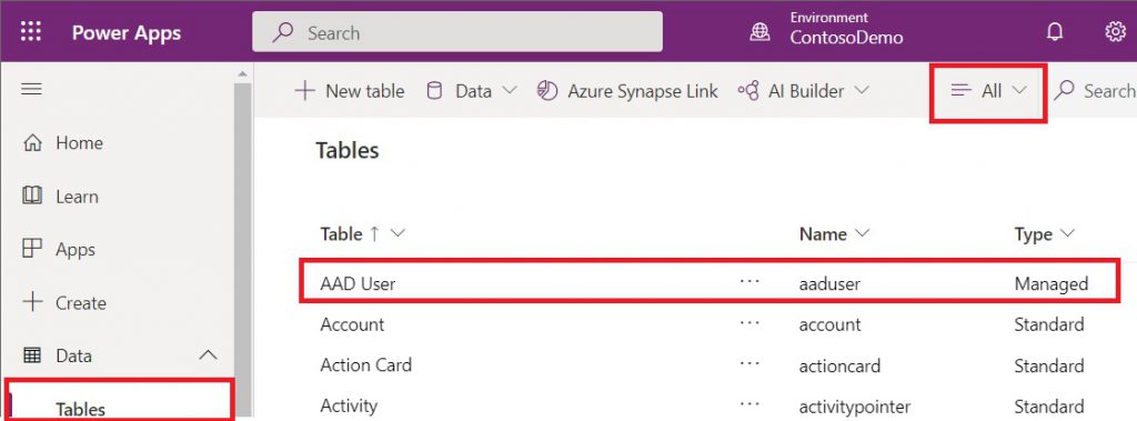 AAD User Tables