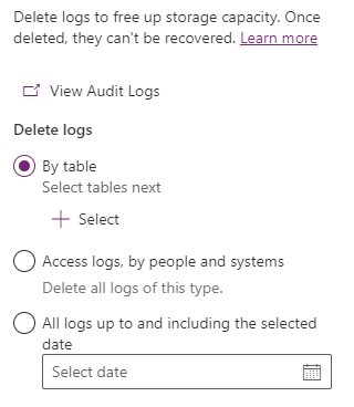 Selecting Audit logs to delete