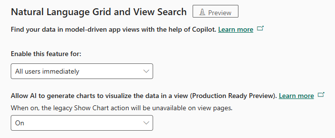 Visualize with Copilot settings
